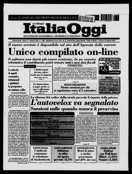 Italia oggi : quotidiano di economia finanza e politica